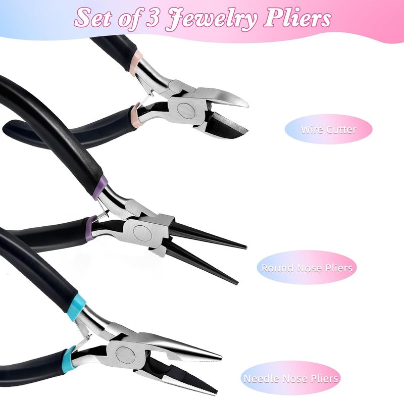 URSKYTOUS 3Pcs Jewelry Pliers Set Jewelry Making Pliers Tools Kit Include Jewelry Making Needle Nose Chain Nose Round Bent Pliers Wire Cutter for Bracelet Beading Craft Jewelry Making Supplies (Black) - Image 5